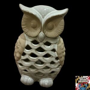 White Ceramic Owl Candle Holder Never Used